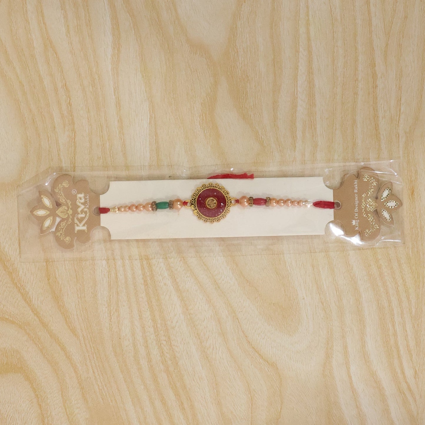 Round Antique Meenakari Enamel Kundan Stone Pearl Bead Rakhi for Brother