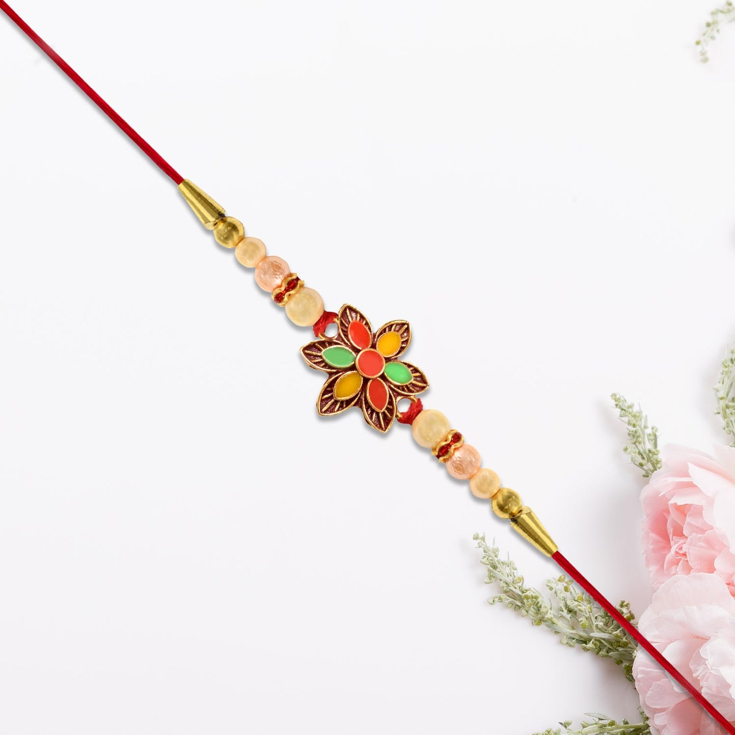 Floral Bead Rakhi beautifully presented in a gift-ready form for sibling celebrations