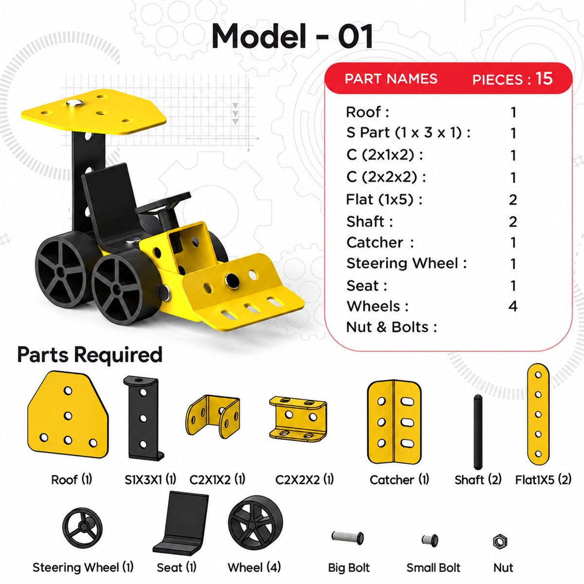 Diy Vehicle Construction Kit With Nuts Bolts And Tools For Kids (1 Set)
