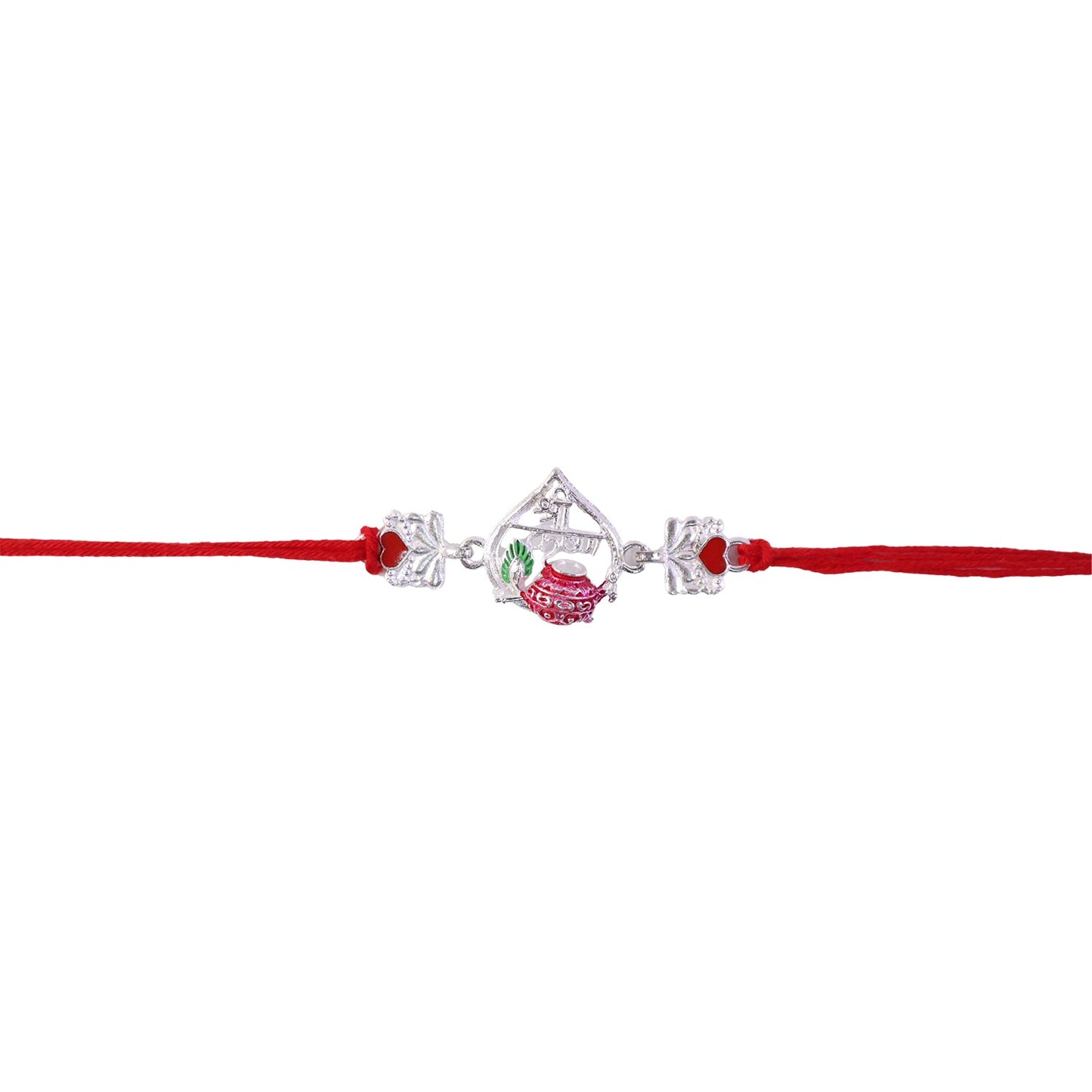 Traditional Silver Crown Rakhi with pink stone centerpiece