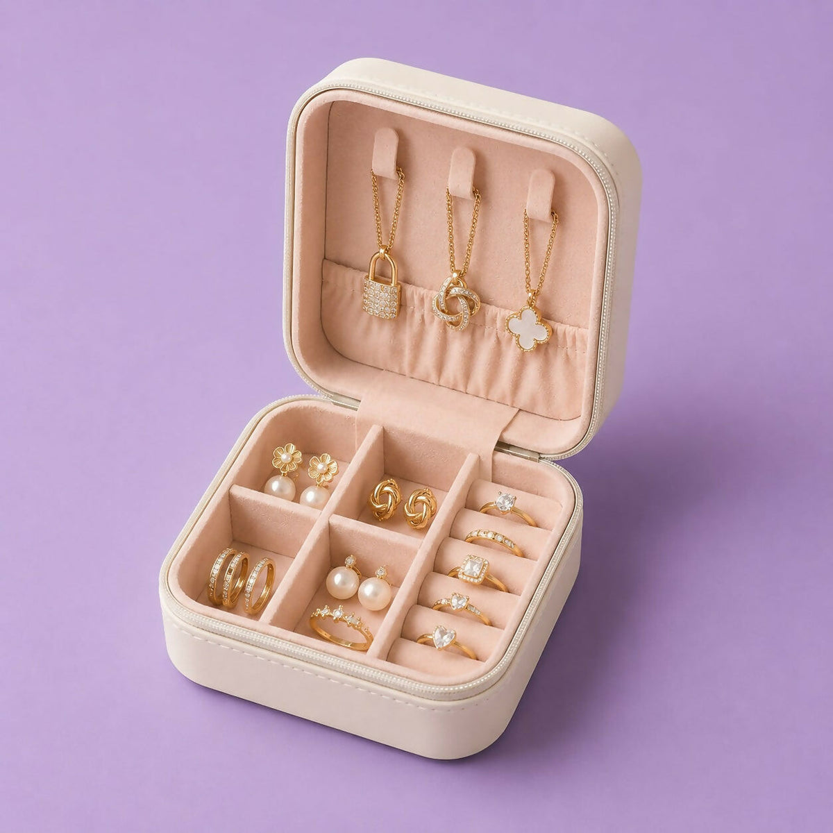 Portable PU Leather Travel Jewelry Organizer for Rings & Earrings