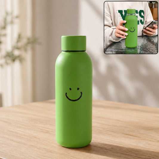 400 ML Smiley Face Glass Travel Water Bottle with Silicone Sleeve (1 Pc)