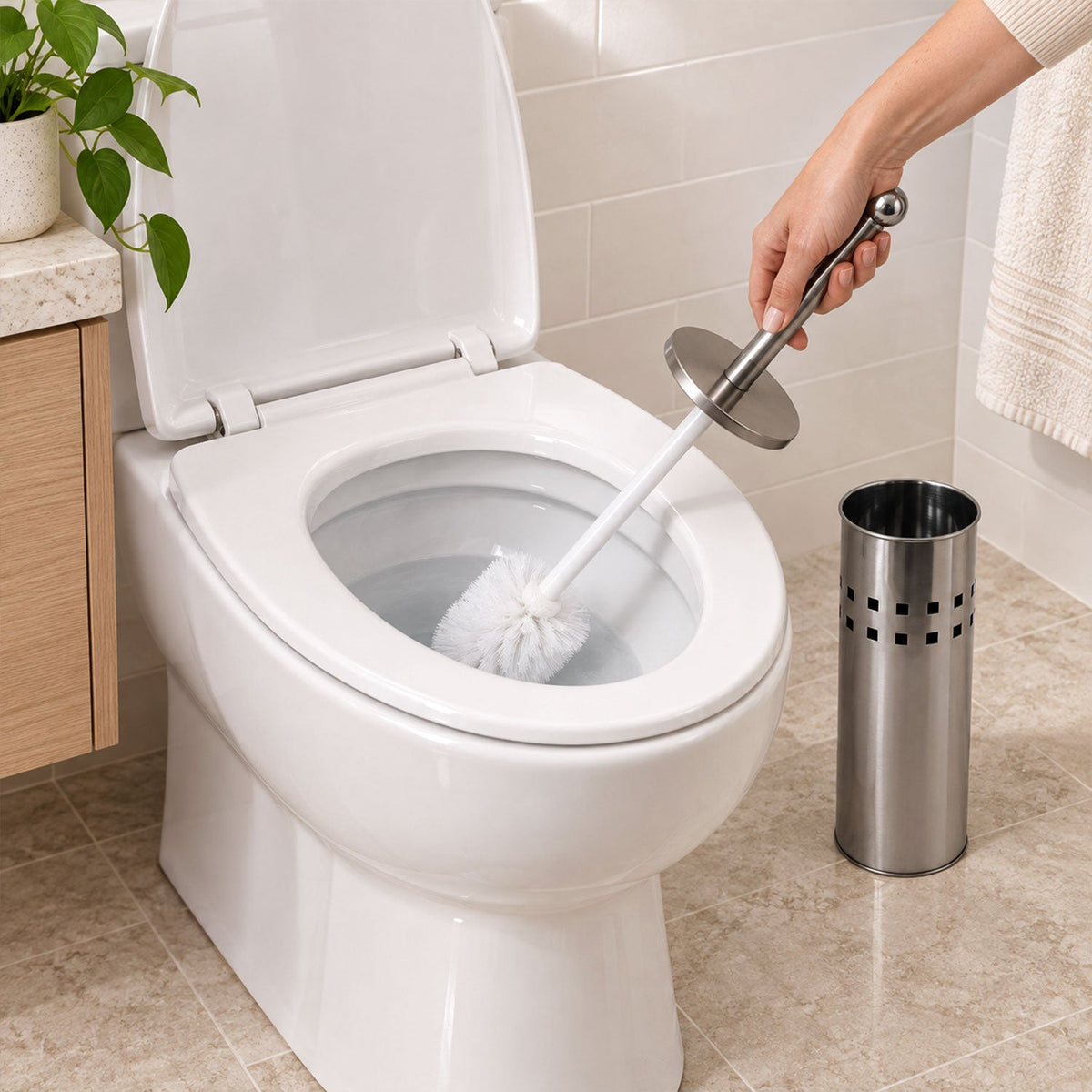 Stainless steel toilet brush with holder stand