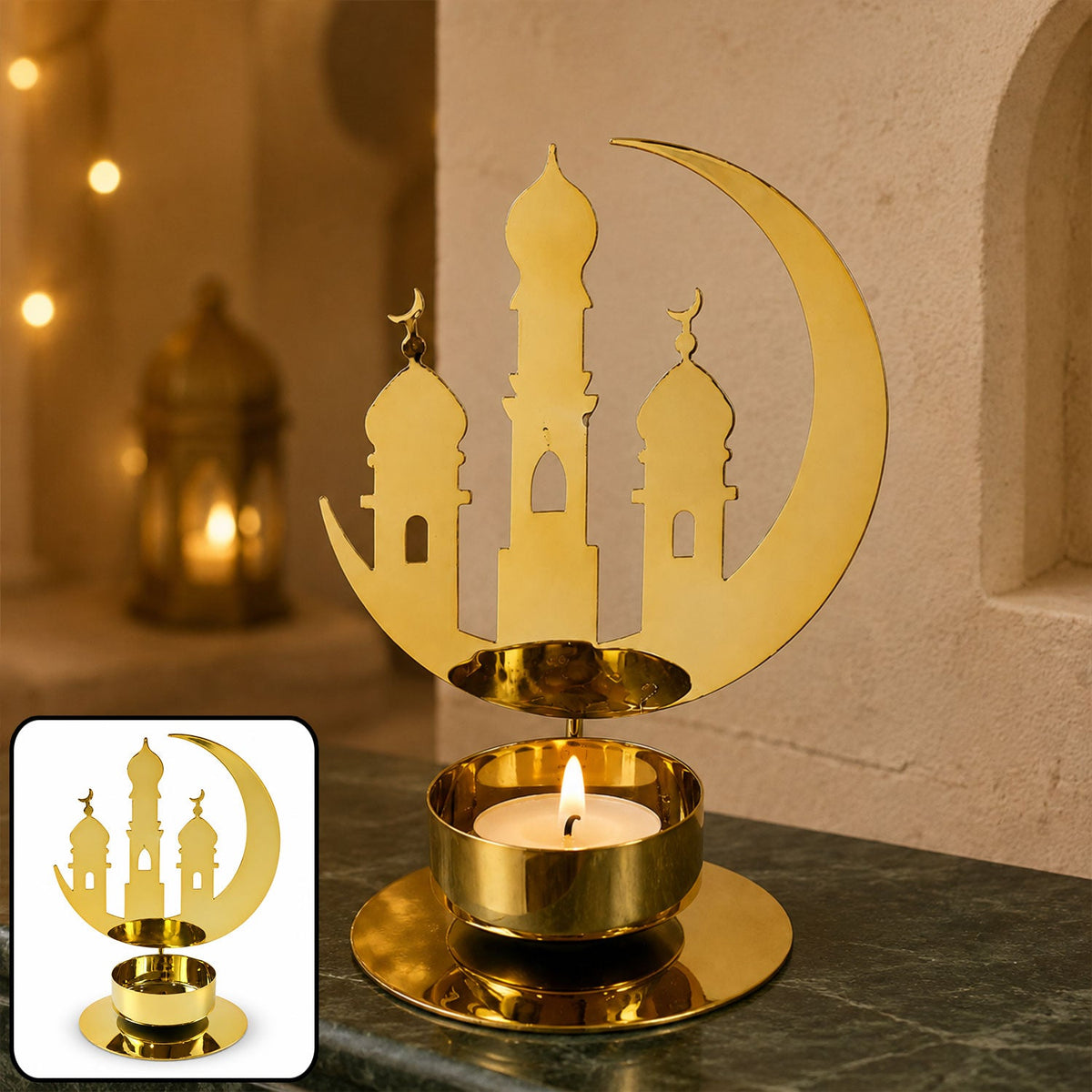 Golden metal tealight candle holder Eid
