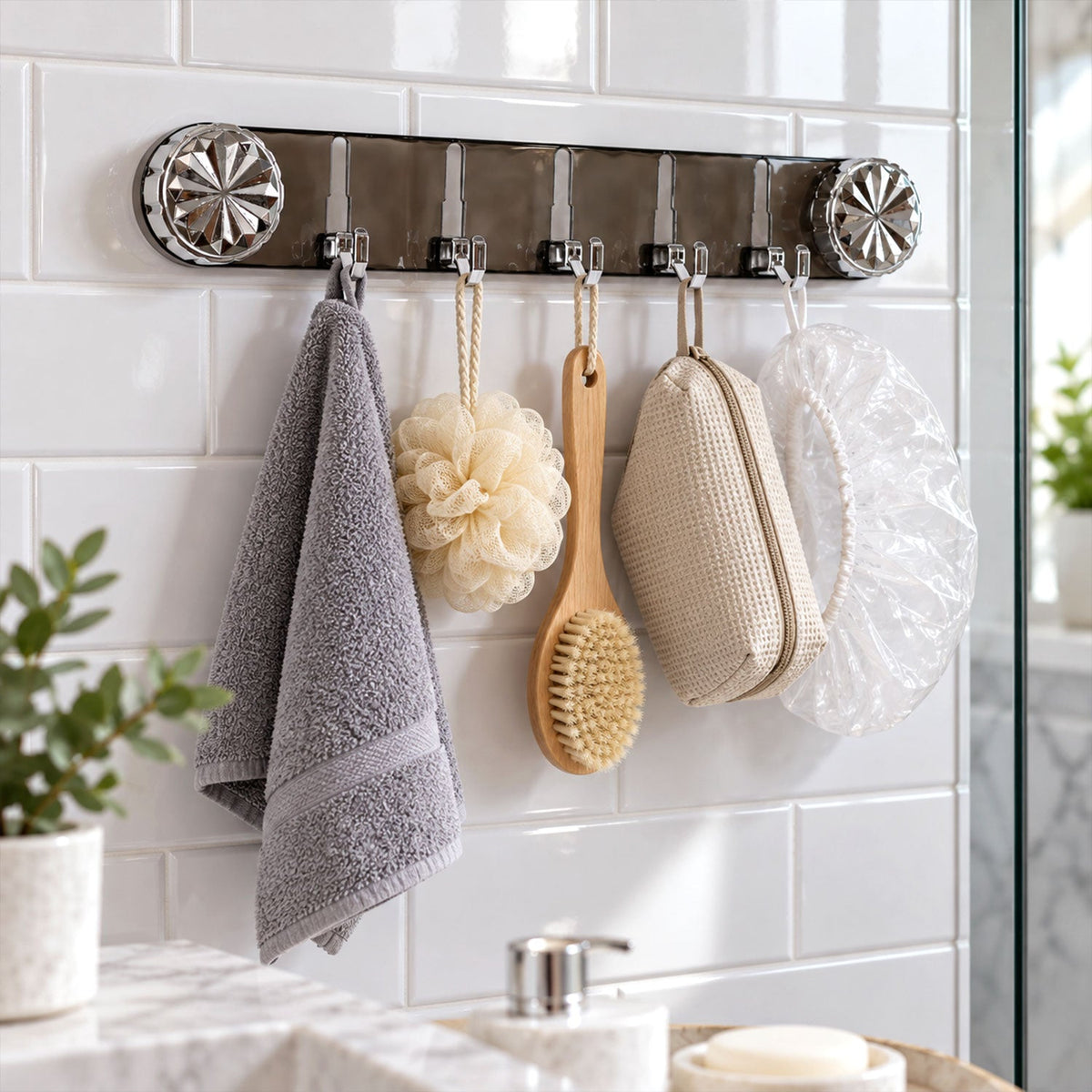Kitchen bathroom organizer rack hooks