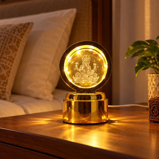 Ganpati Bapa 3D Crystal Ball Night Light with LED Illumination (1 Pc)