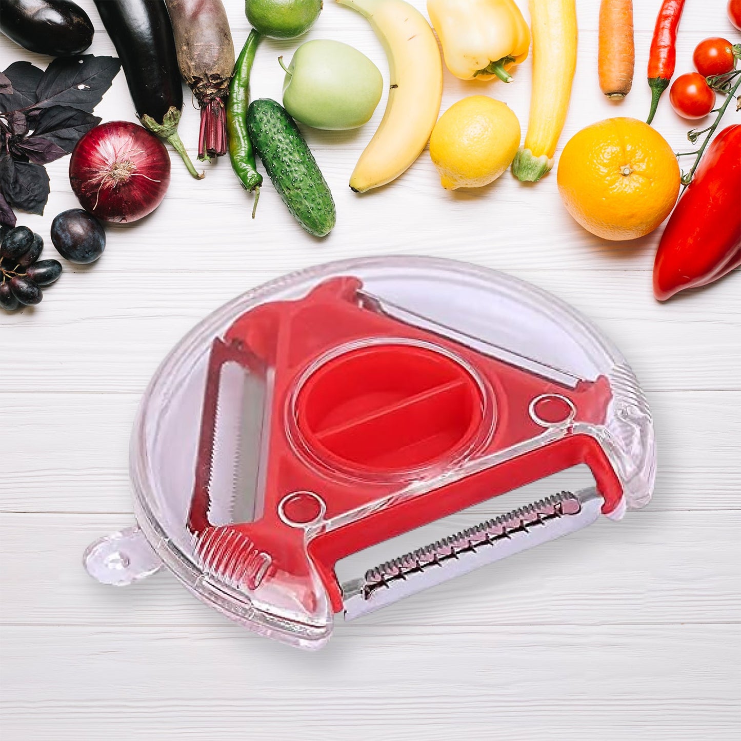 8258Â 3 in 1 Multi Function Three Use Rotary Hanging Round Planer Peeler and Cutter Vegetable Slicer Kitchen Tools Kitchen Gadgets (B Grade)