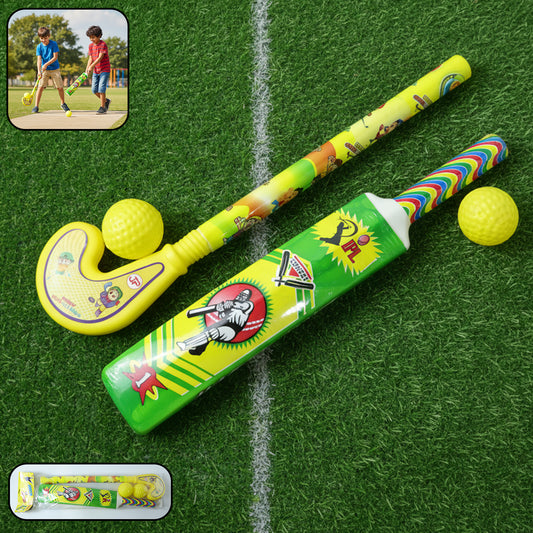 Combo of Light Weight Plastic Bat, Ball & Hockey for Kids, Boys, Indoor, Outdoor Play