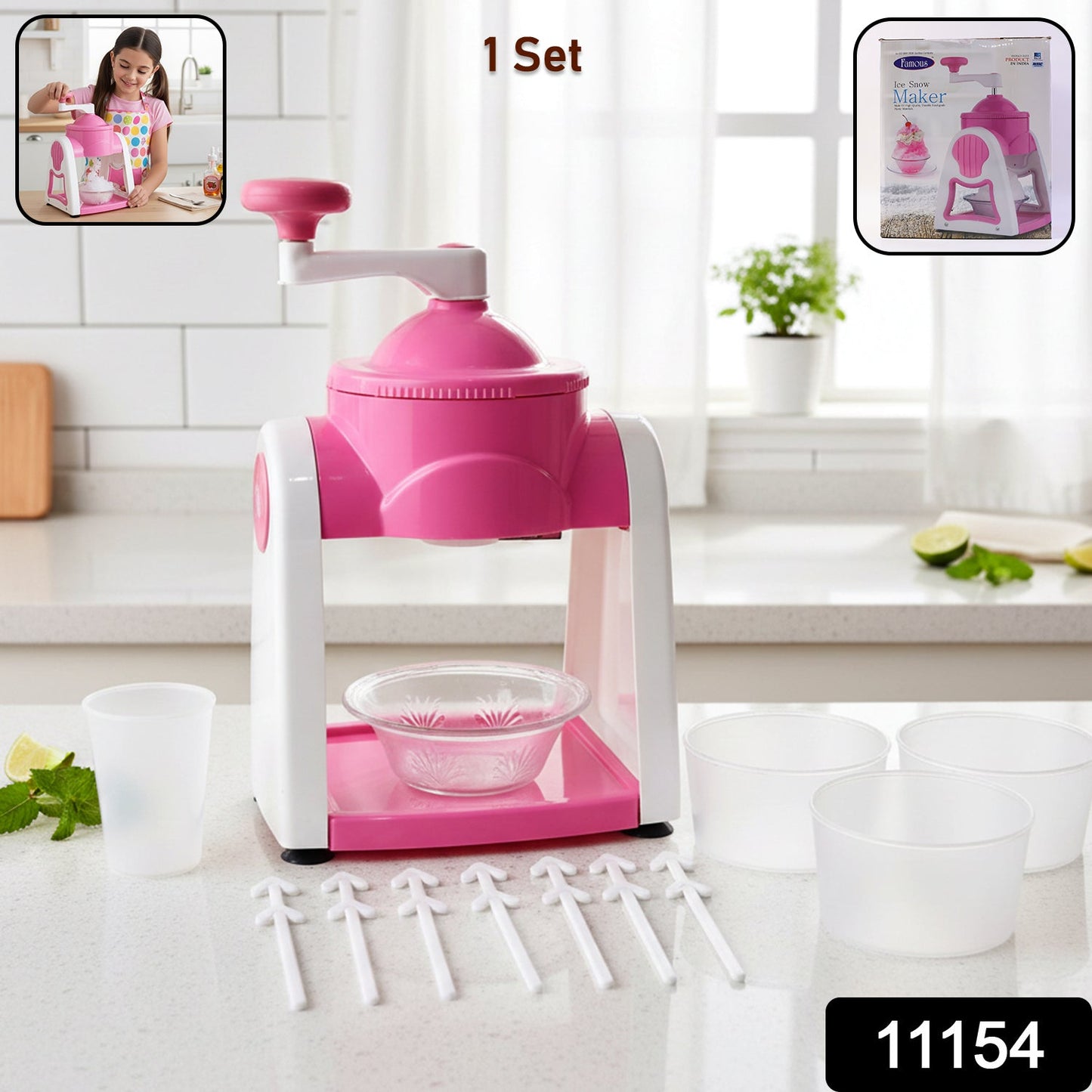 Manual Ice Crusher Machine (1 Set Pink Color)