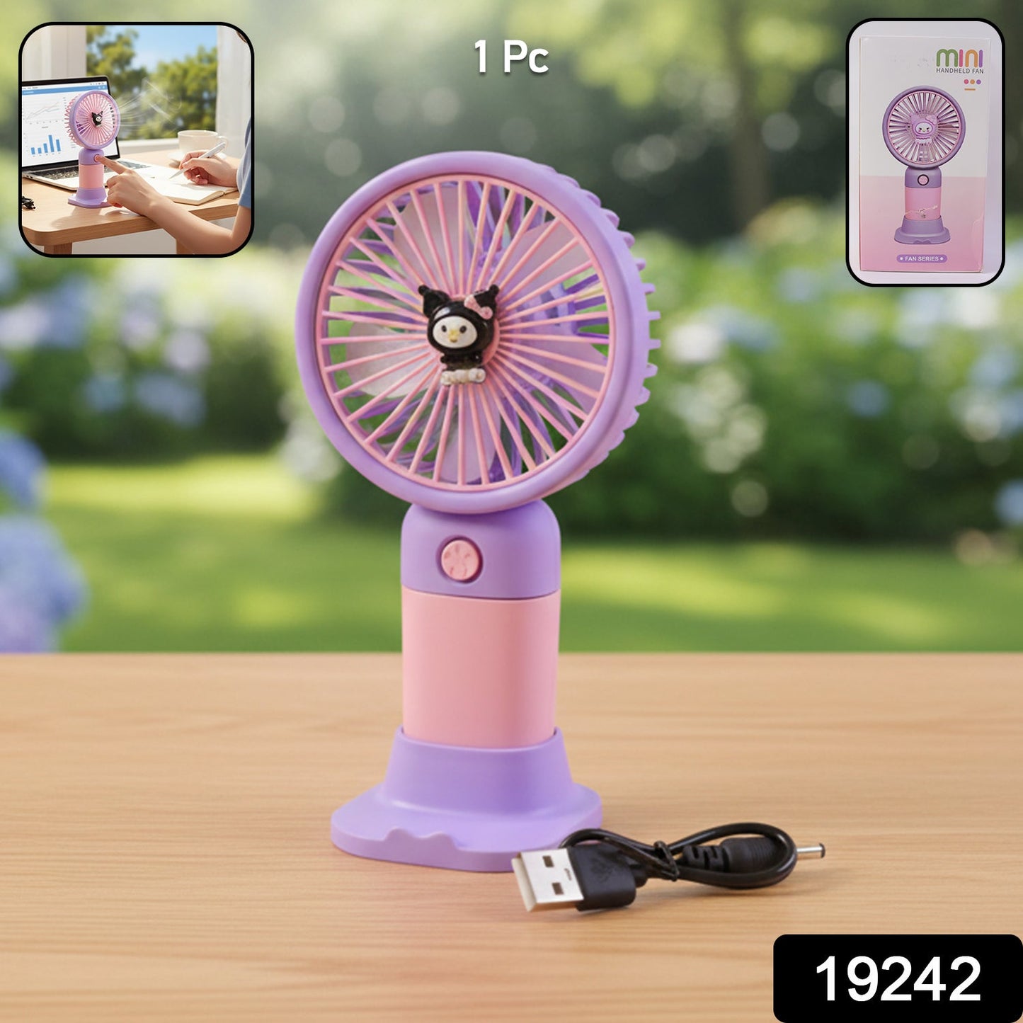 Cute USB Rechargeable Mini Desktop Fan with Stand for Office & Home