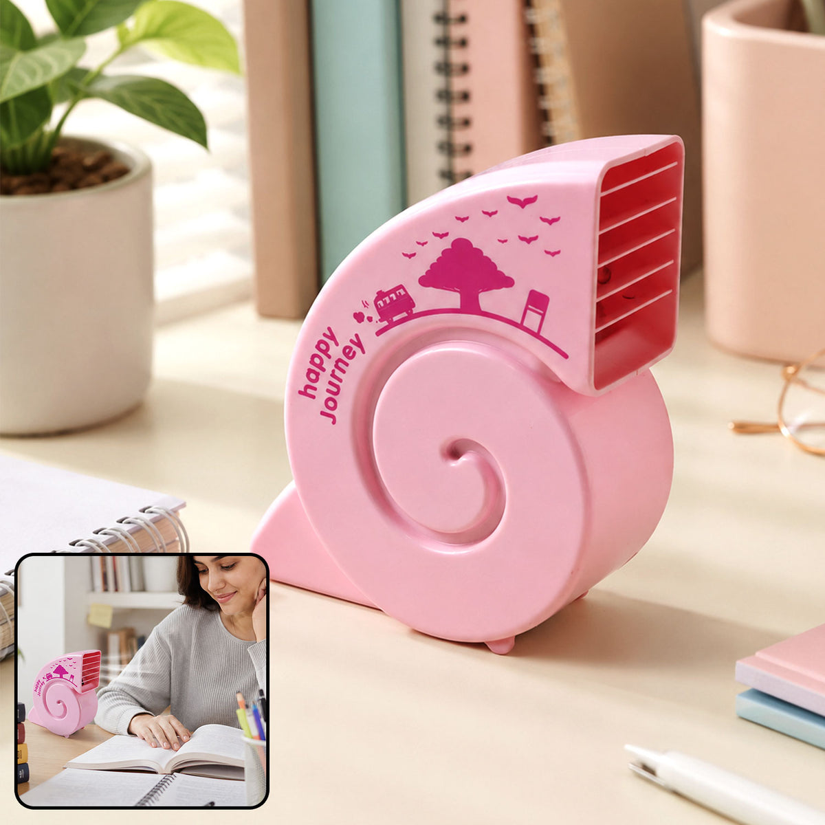 Cute USB Mini Fan: Bright, Quiet & Portable for Your Desk (Battery Not Included)