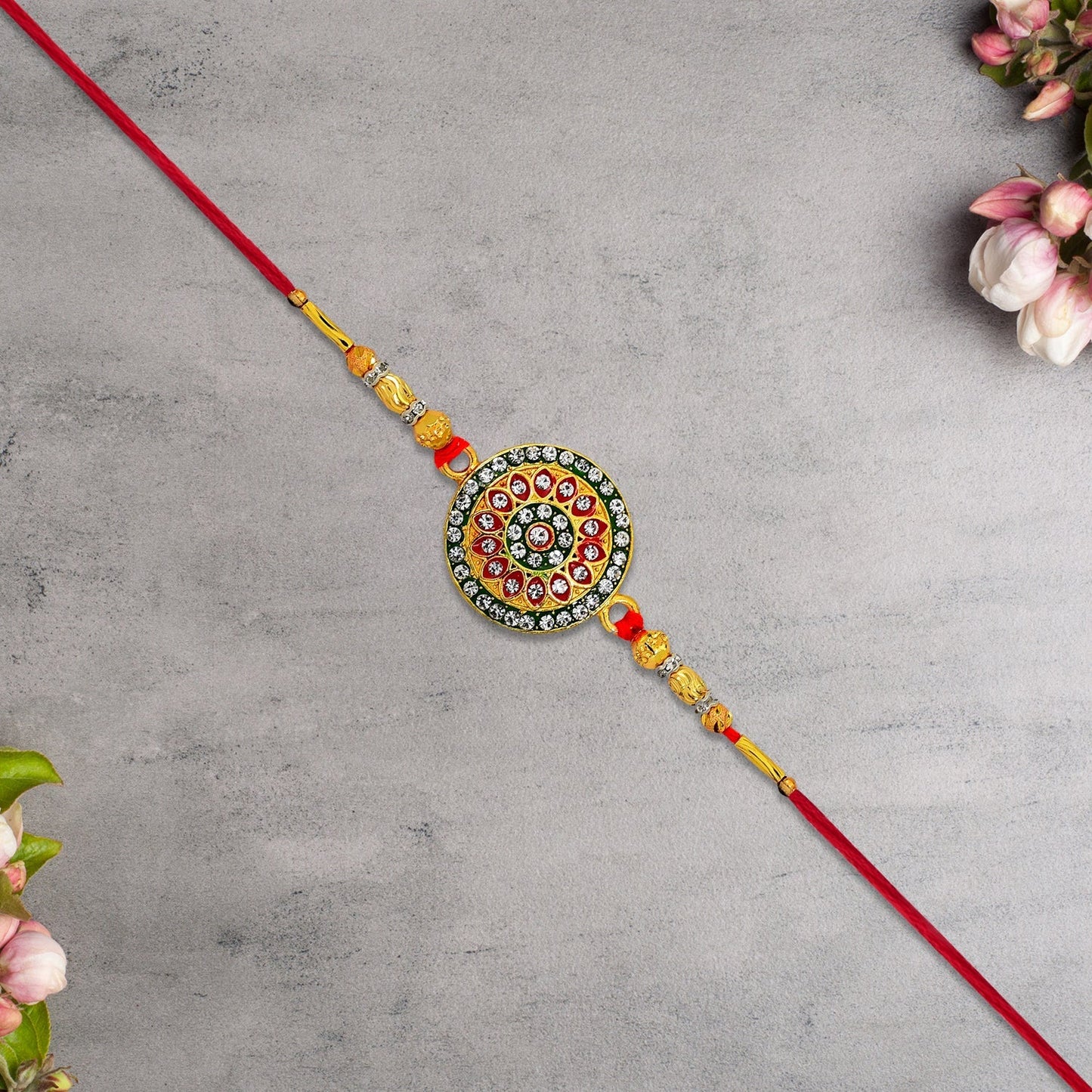 Close-up of traditional Rakhi showcasing detailed craftsmanship