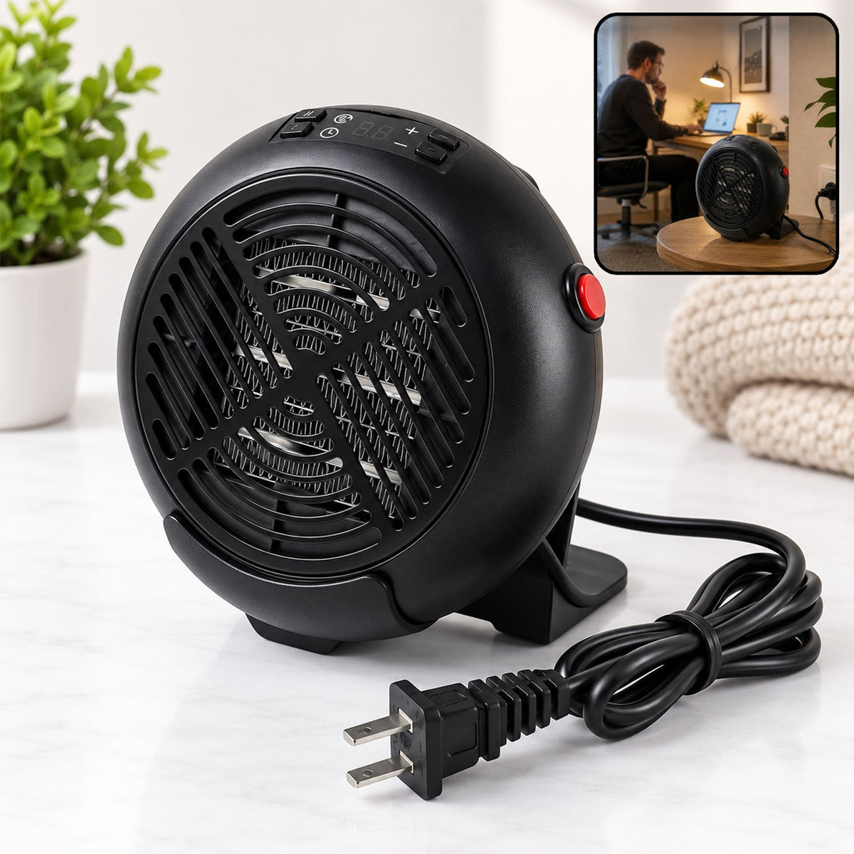 Compact electric room heater temperature timer