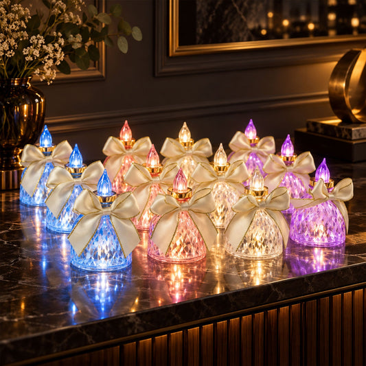 Flameless LED candle lights bow festive decor