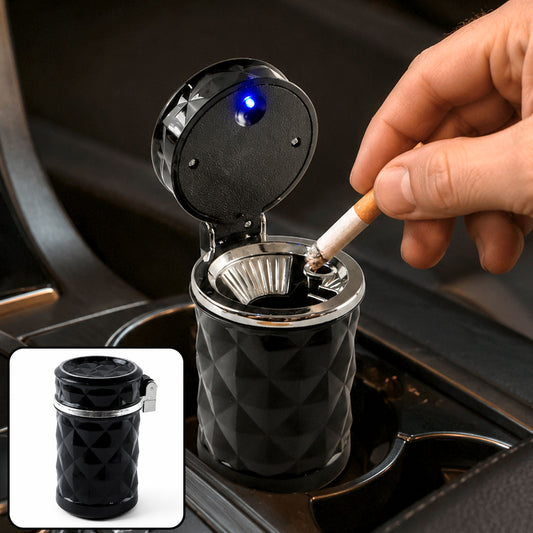 Car Cupholder LED Ashtray – Portable with Blue Light, Lid & Waste Bin, Cigarette Ashtray