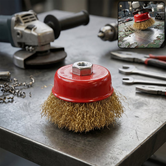 Heavy duty gold wire cup brush for metal cleaning