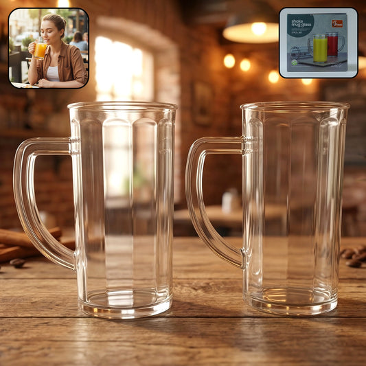 plastic shake mug glass with handle 2 pc set