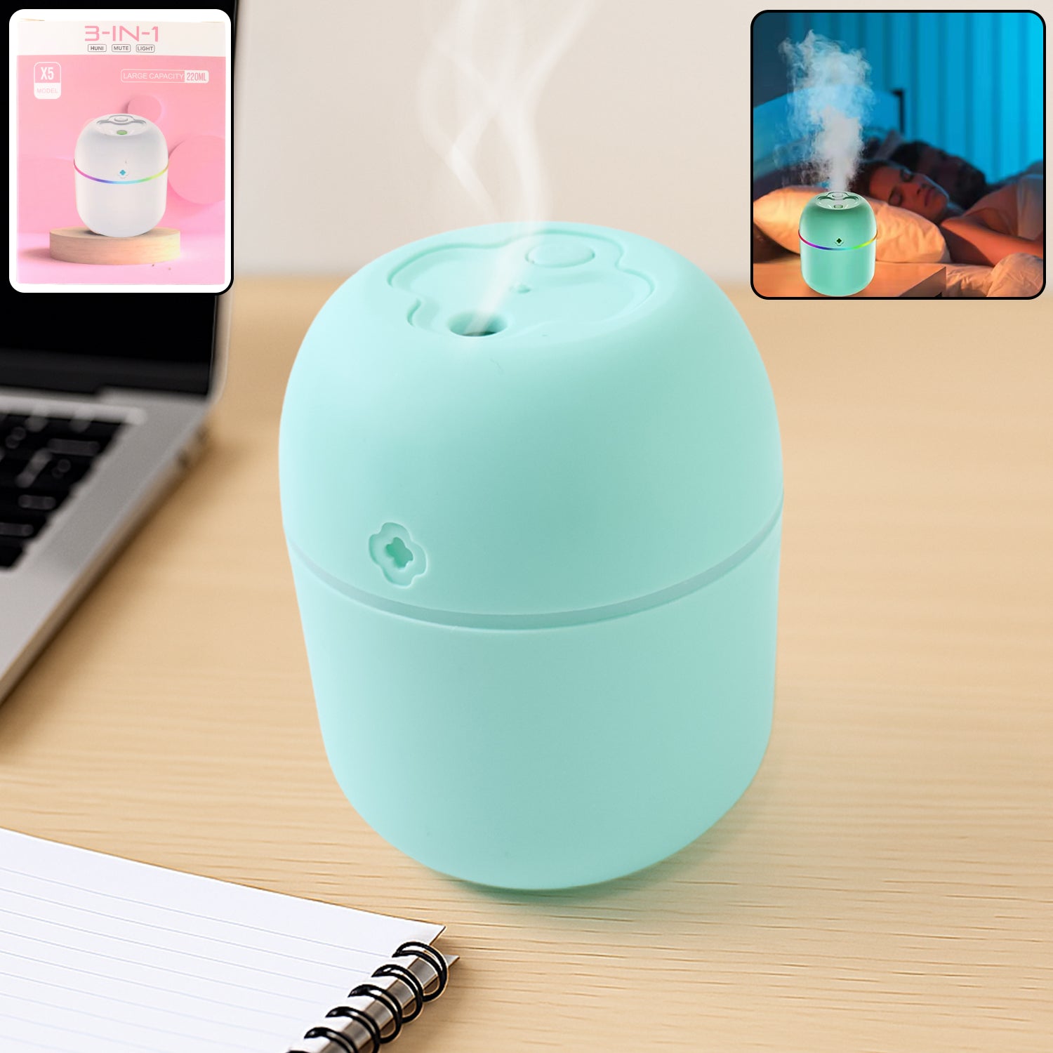 Portable Mini USB Humidifier with Light – Cool Mist & Essential Oil Di ...