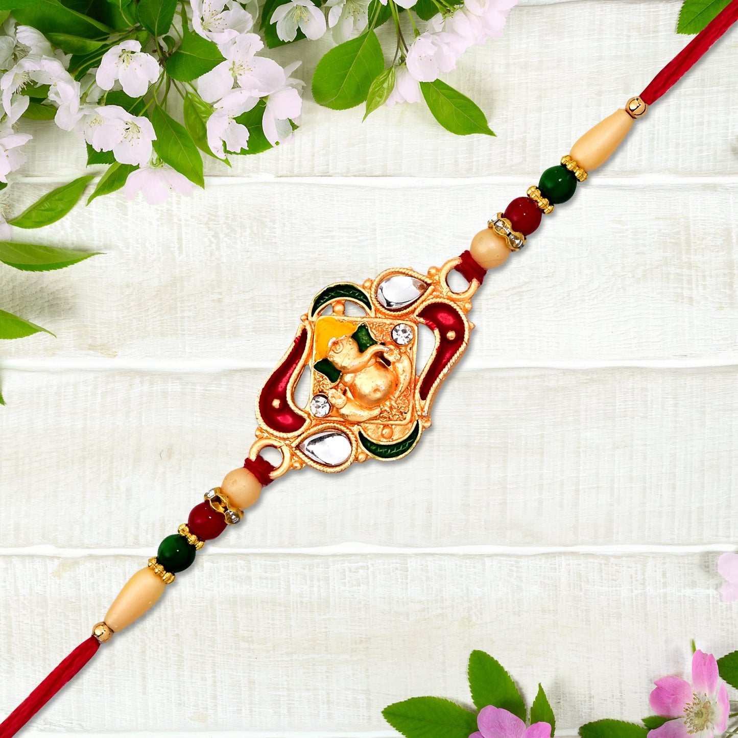 Full view of Ganpati Bappa Ki Rakhi on white background