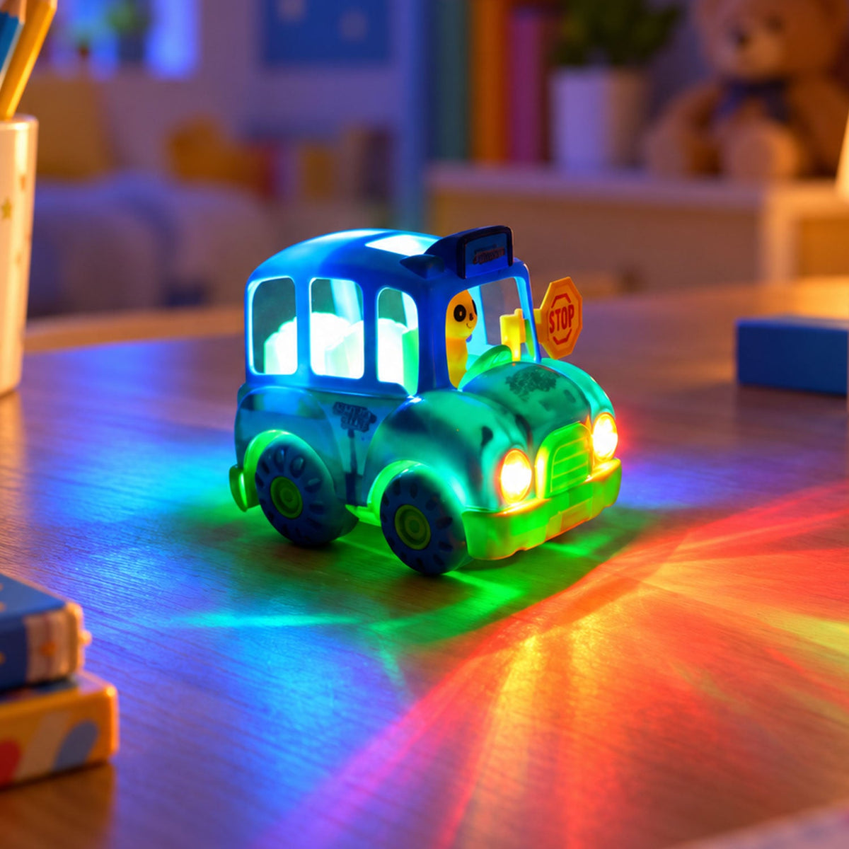 Battery operated musical school bus toy lights