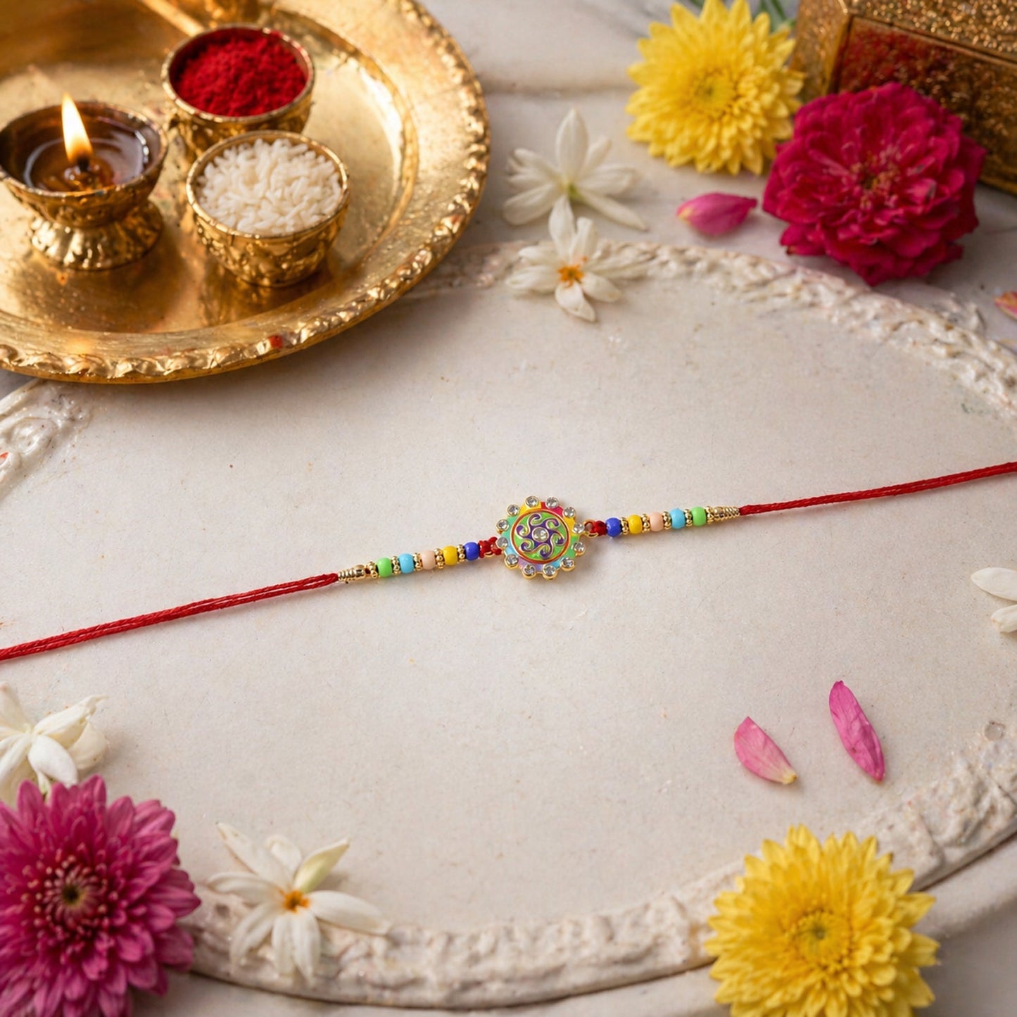 Rakhi displayed on decorative surface for festival celebration