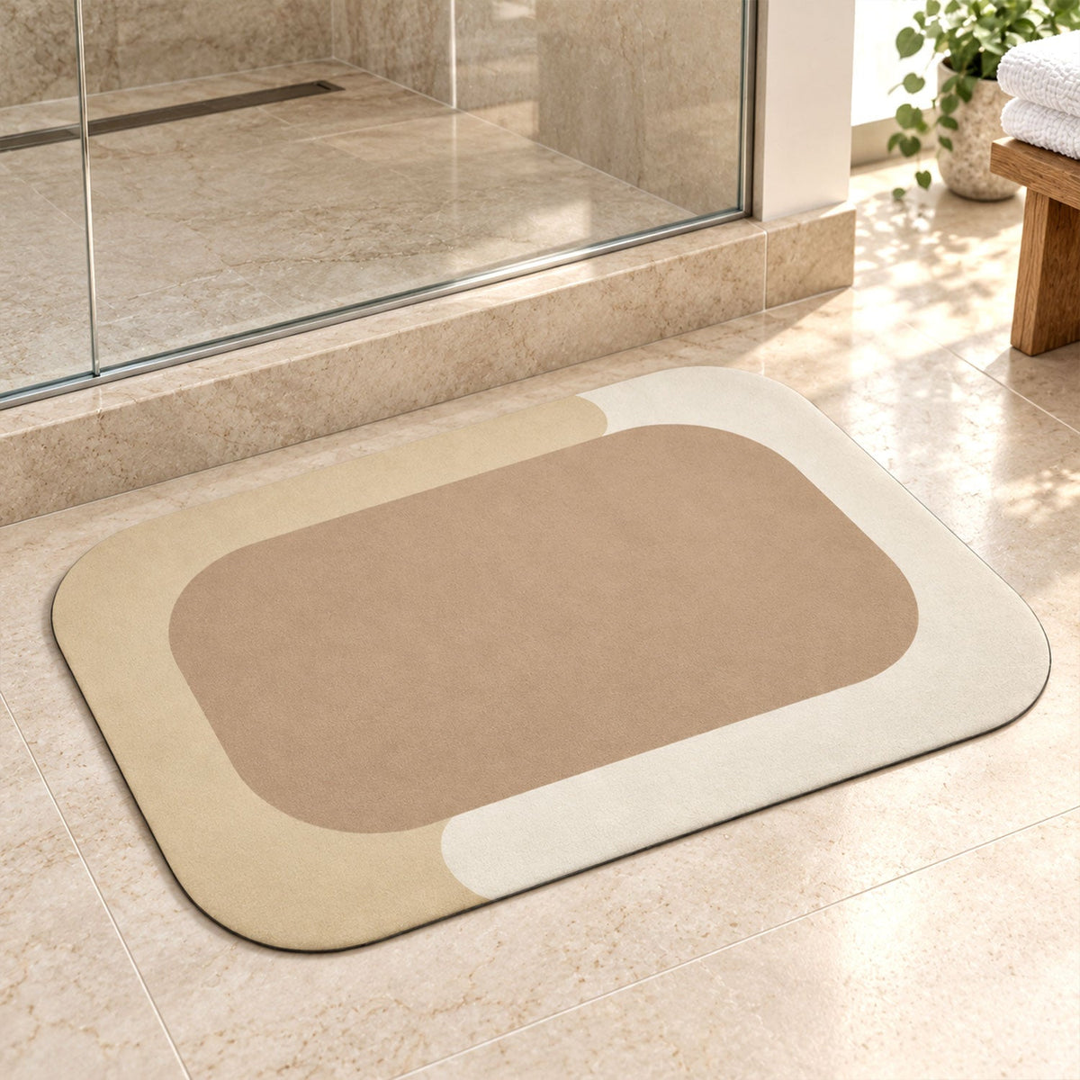 Decorative bathroom floor mat soft top border