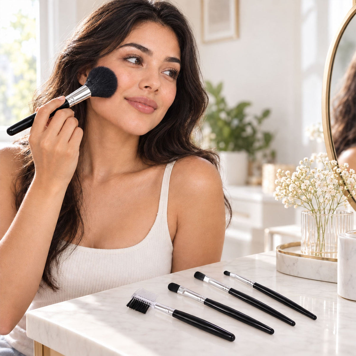 Mini Makeup Brush Set for Face Eye Brow and Lip Makeup with Compact Tools (5 Pc)