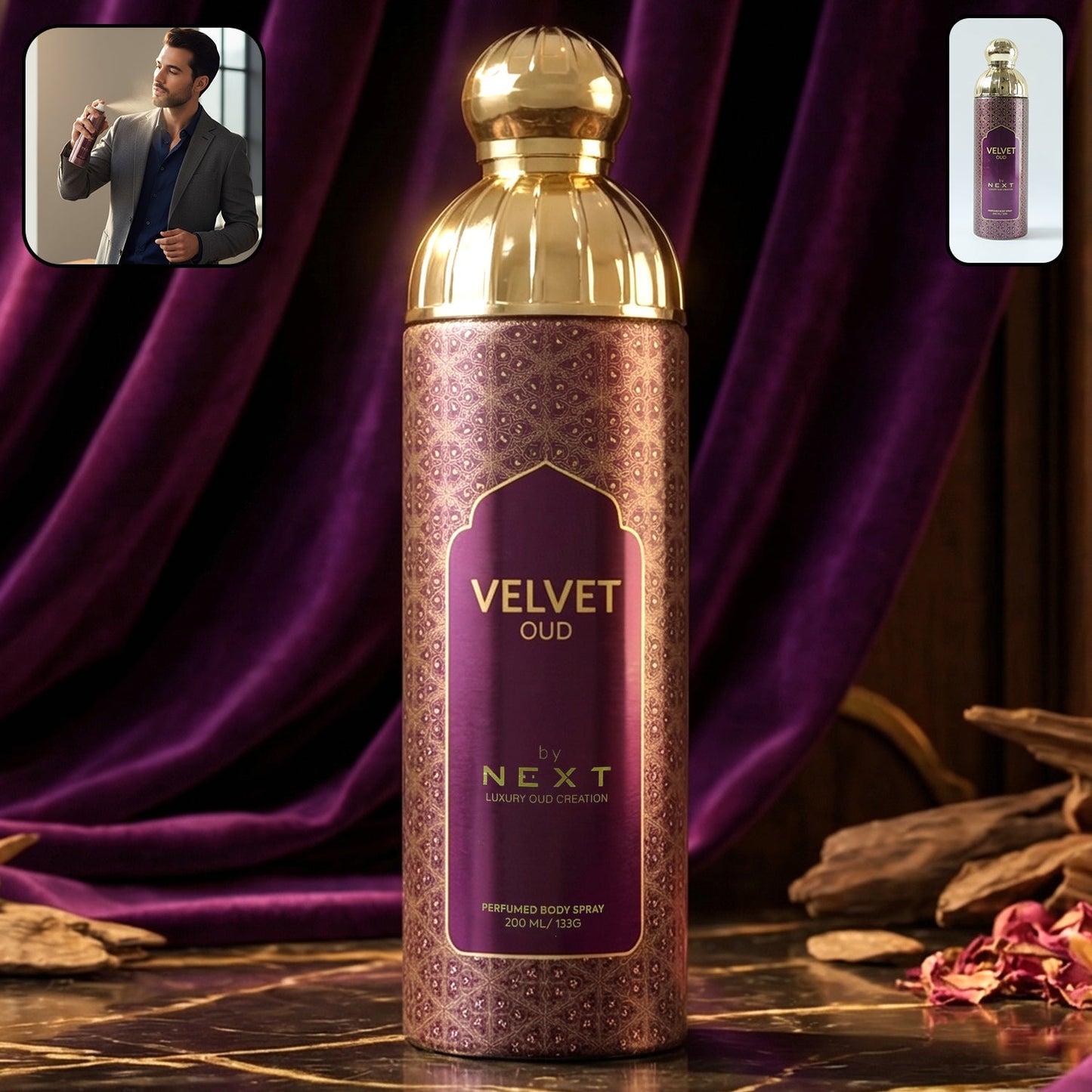 Next Velvet Oud premium perfumed body spray 200 ml bottle