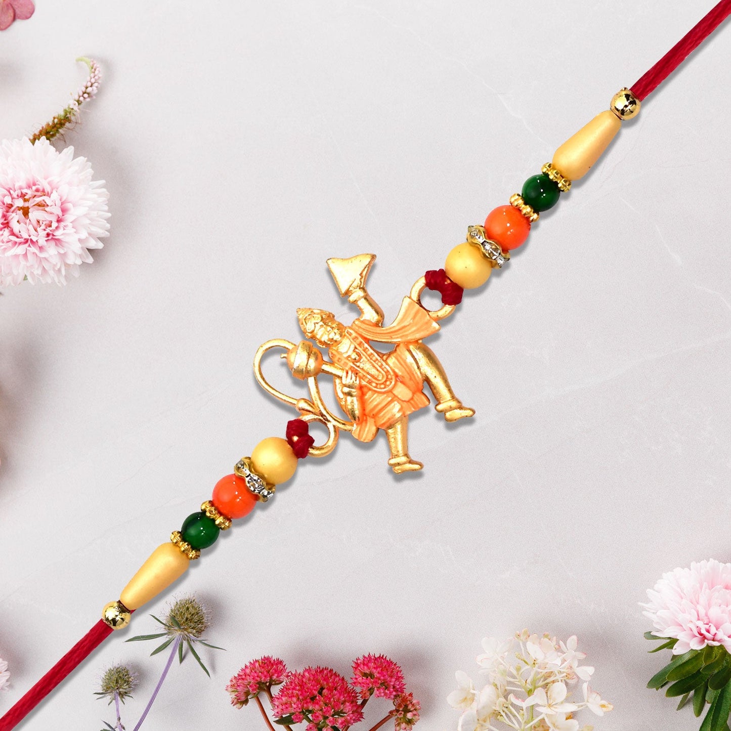 Hanumaan ji Rakhi displayed elegantly, highlighting its traditional design elements.