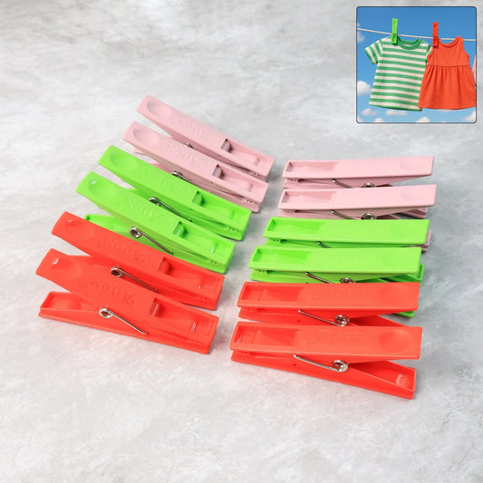 Durable Cloth Clips Set of 12 â€“ Strong Grip Plastic Laundry Pegs with Stainless Steel Spring