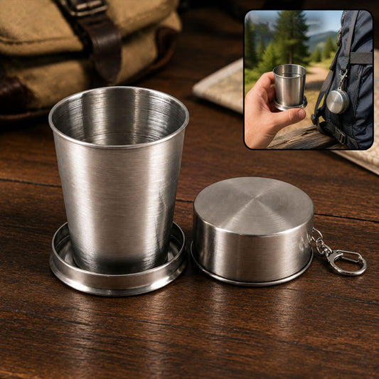 2 in 1 Camping Folding Cup with Keychain (1 Pc)