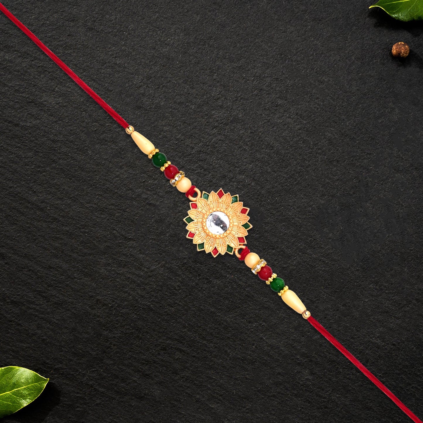 Beautiful floral Rakhi with stylish mirror centerpiece for brother