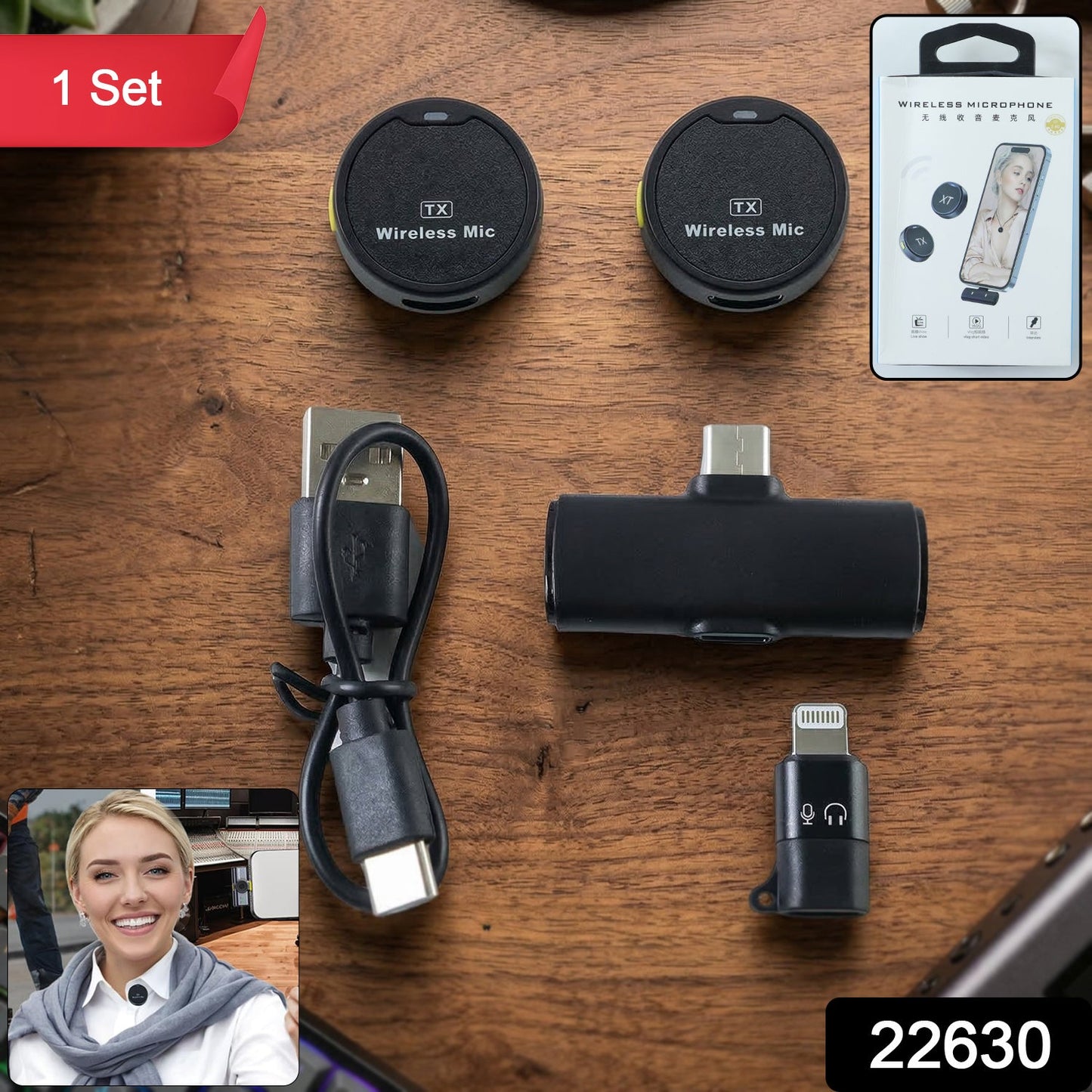 Portable Wireless Lavalier Microphone Dual Clip-On Mic Set (1 Set)