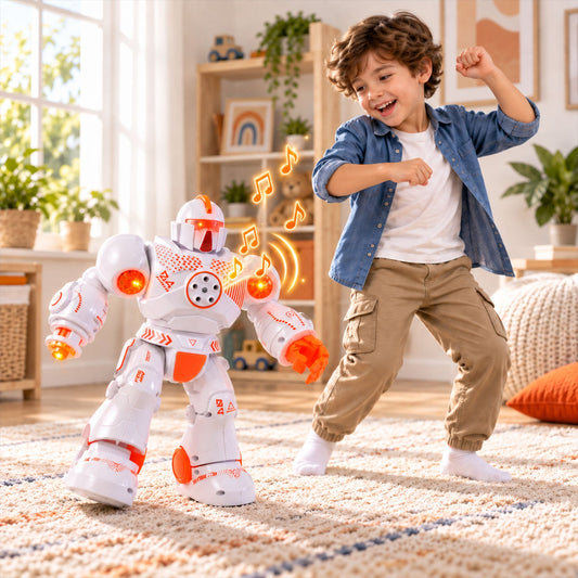 Musical dancing robot toy rotating lights sound