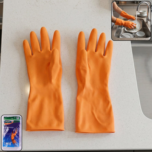 Medium orange Victor waterproof cleaning rubber gloves