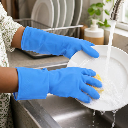 Medium blue Victor reusable cleaning rubber gloves pair
