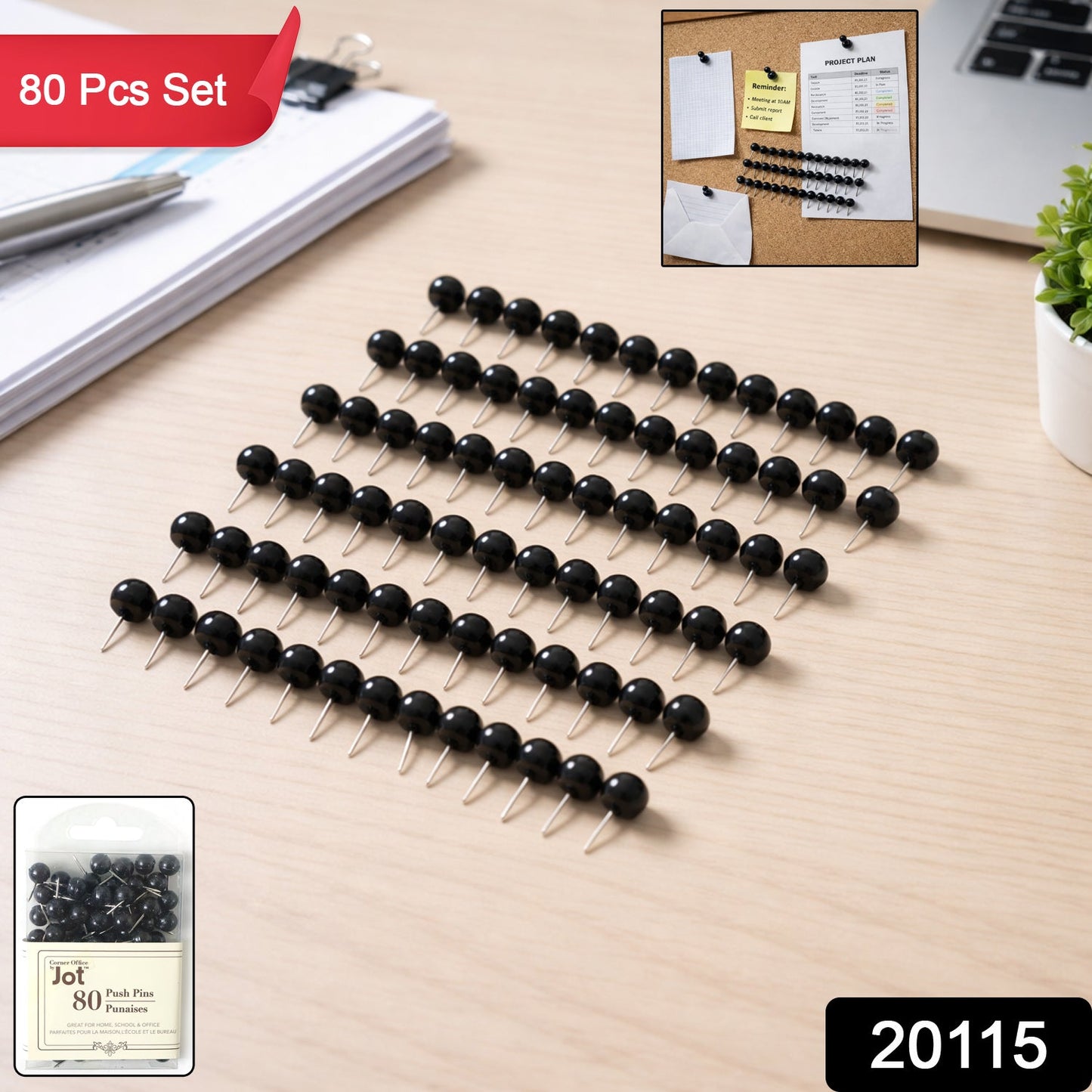 Round Head Push Pins (80 Pc Set)