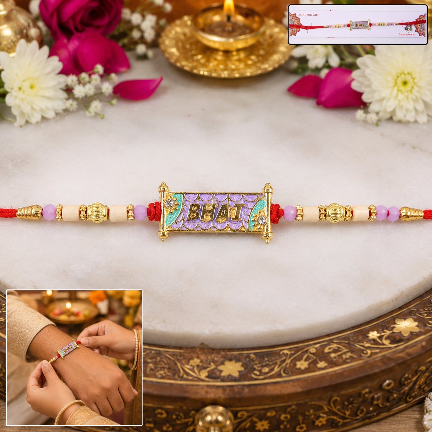Thread Rakhi with decorative colorful beads for Raksha Bandhan