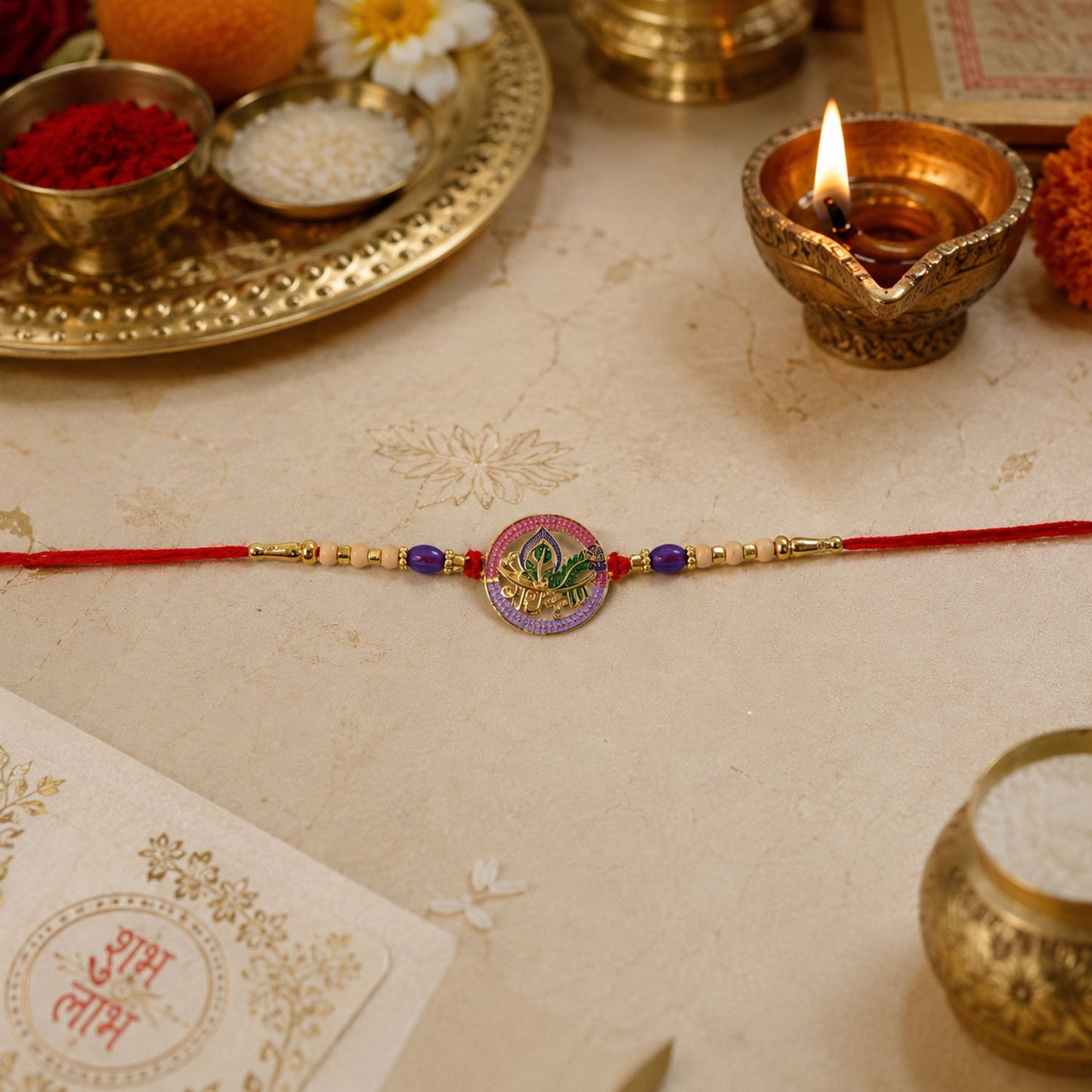 Traditional Rakhi with soft thread and vibrant beadwork