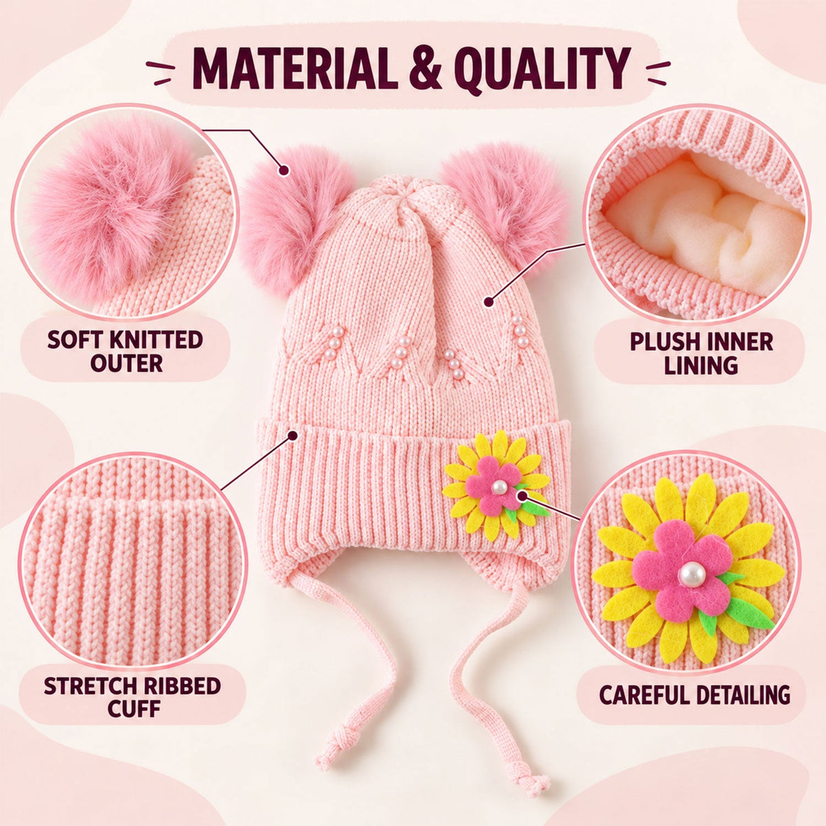 Twin Pom Pom Baby Hat