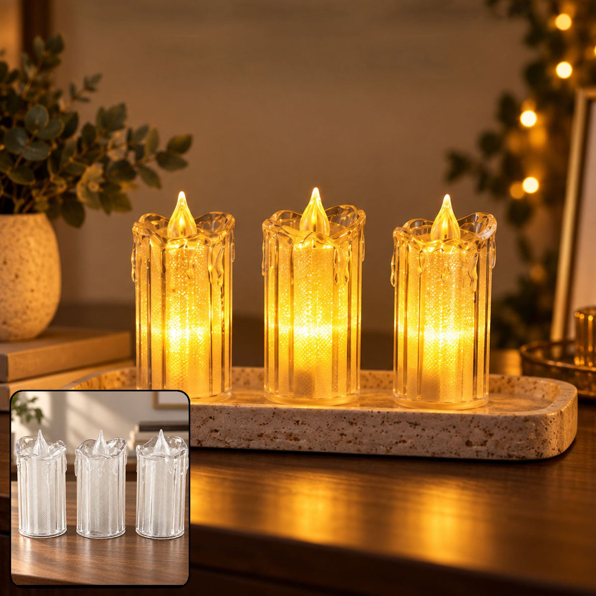 Flameless LED candles warm glow home events