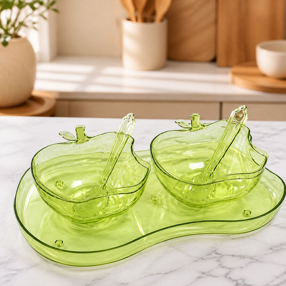 Apple Shape 2Piece Serving Set of Bowl with Spoon & Tray. Dinnerware Serving Snacks & Pickle