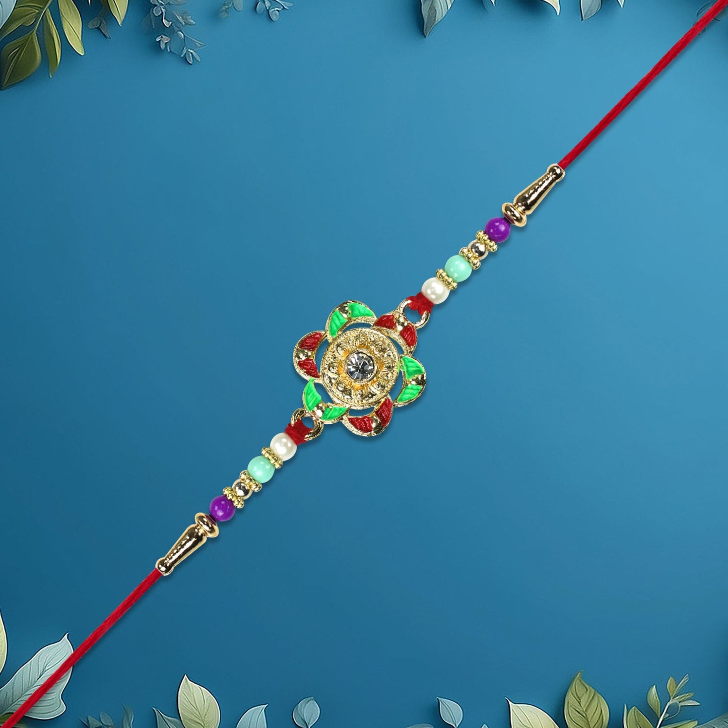Elegant golden floral Rakhi in premium finish
