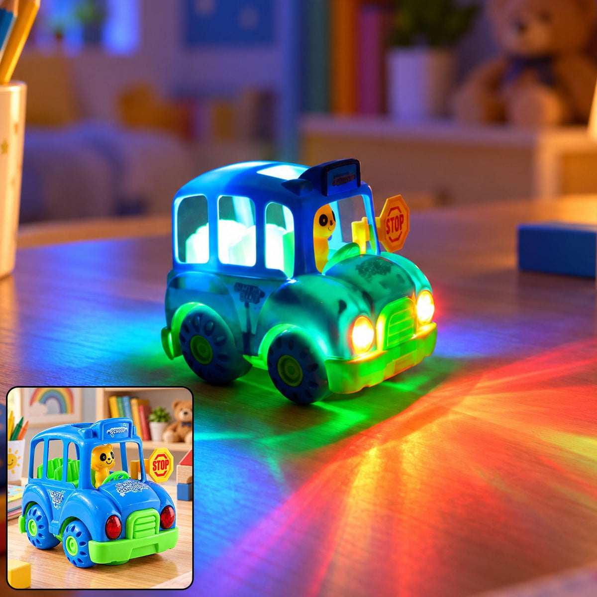 Flashing lights motion bus toy kids