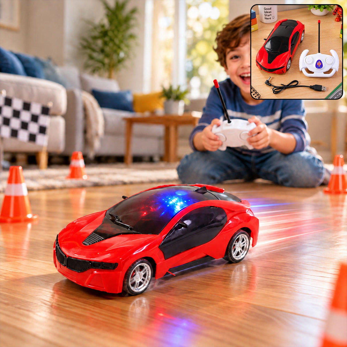 Rechargeable RC sports car 3D sparkling LED