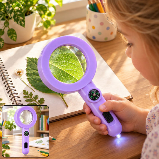 Handheld magnifying glass LED light compass