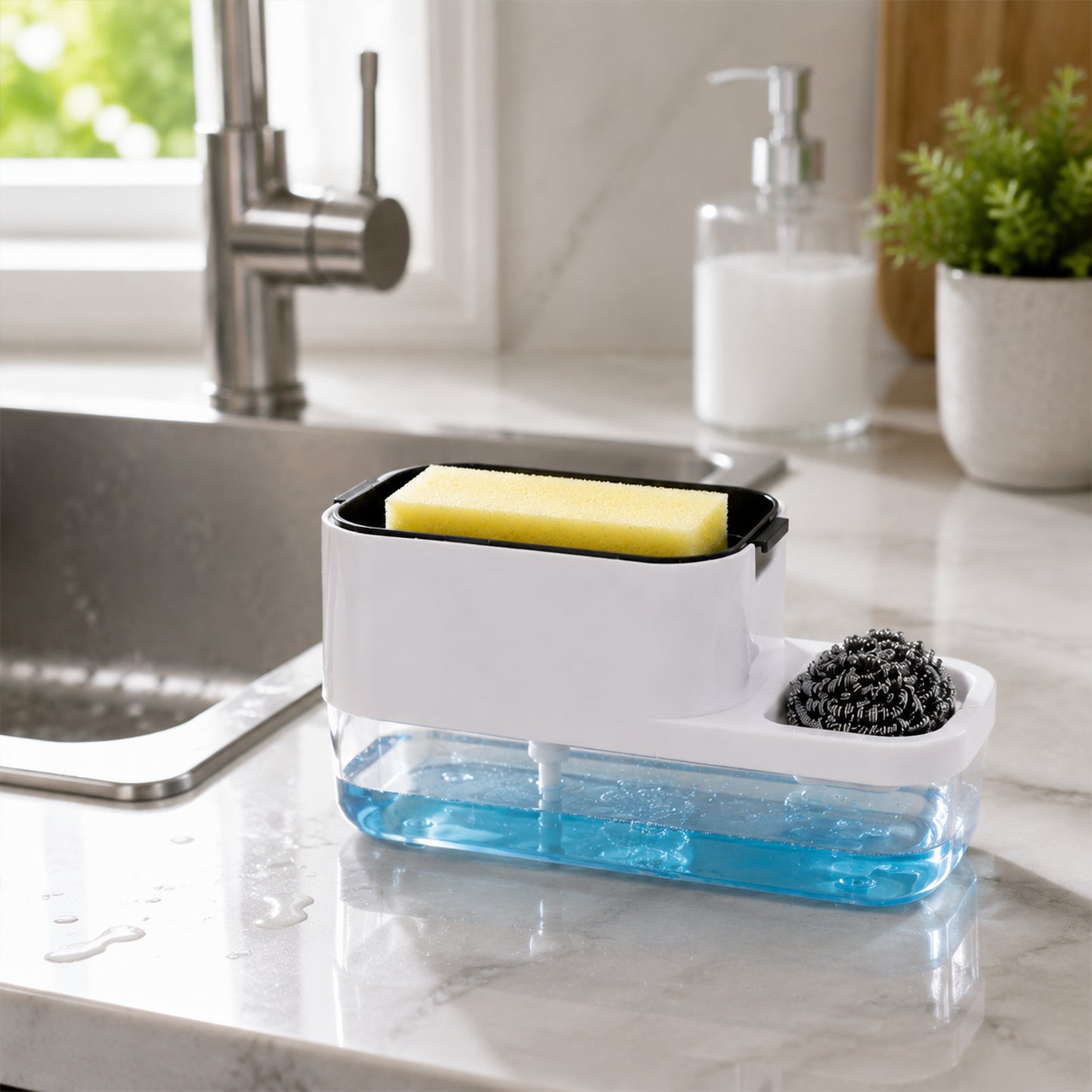 2 in 1 Plastic Dish Soap Liquid Dispenser Sponge Holder ,Sabudani  (1 Set)