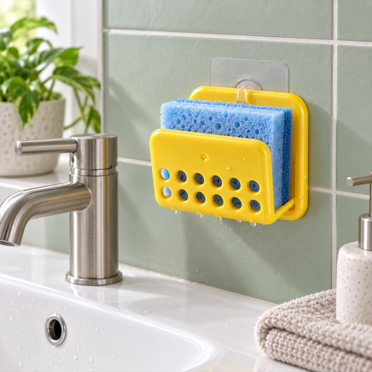 Self-Adhesive Sponge and Soap Holder | No-Drill Sink Organizer & Multipurpose Kitchen Caddy