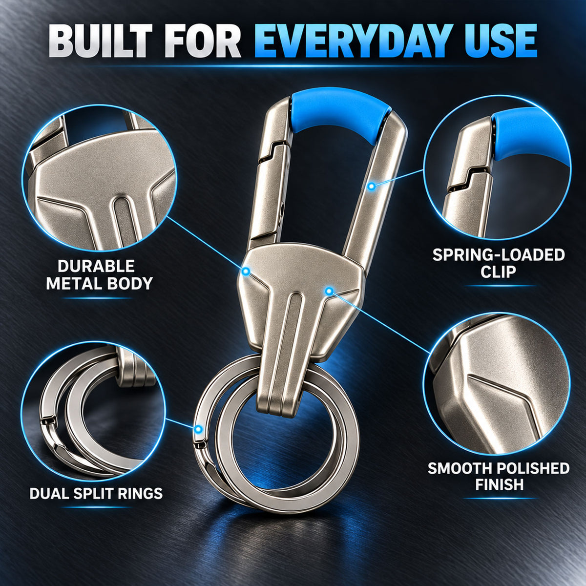 Premium Metal Key Holder with Secure and Stylish Keychain (1 Pc)
