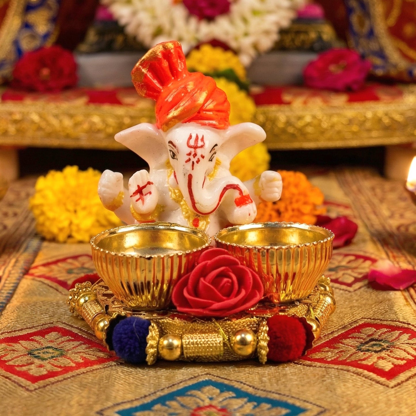 Decorative Lord Ganesha Pooja Thali Set (1 Pc)